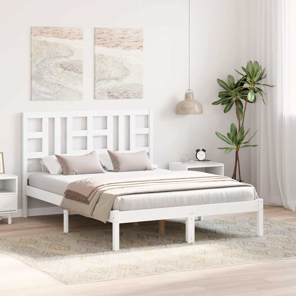 Bed Frame without Mattress White 135x190 cm Solid Wood