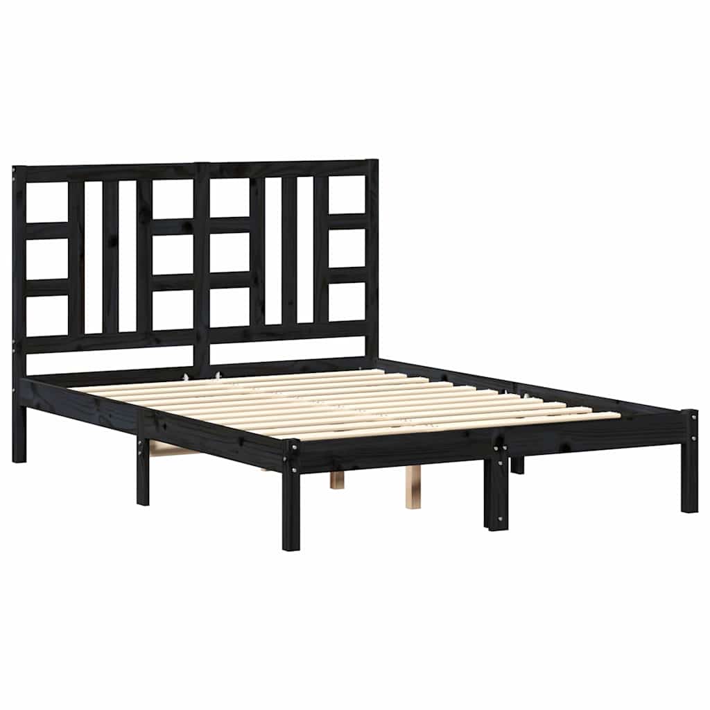 Bed Frame without Mattress Black 135x190 cm Solid Wood