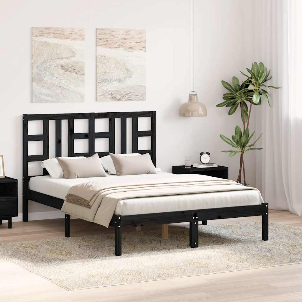 Bed Frame without Mattress Black 135x190 cm Solid Wood