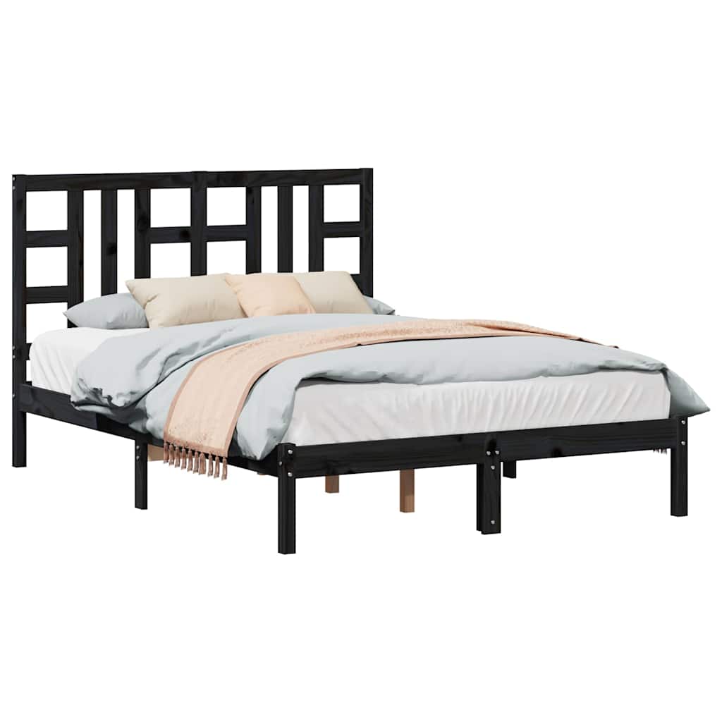 Bed Frame without Mattress Black 135x190 cm Solid Wood