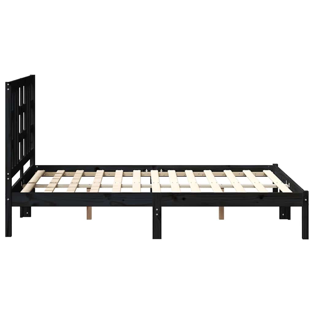 Bed Frame without Mattress Black 135x190 cm Solid Wood