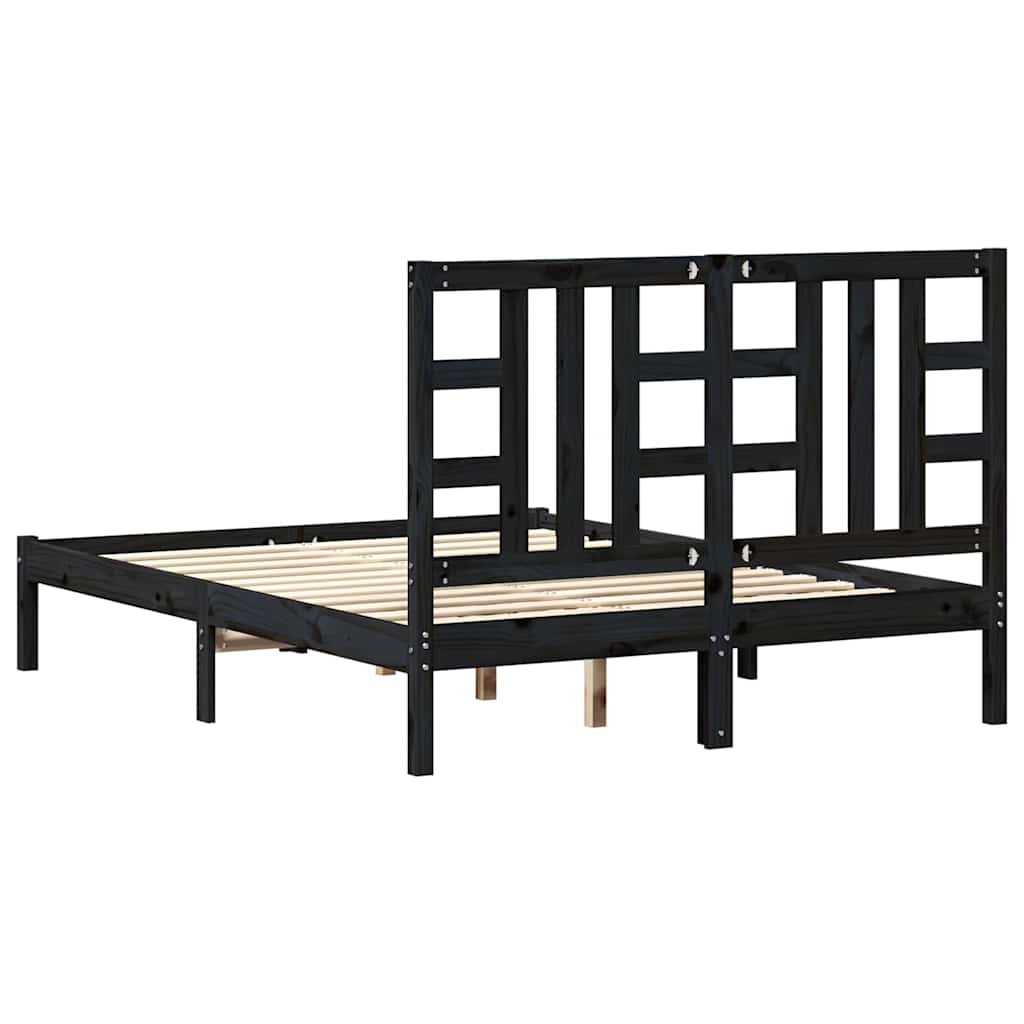 Bed Frame without Mattress Black 135x190 cm Solid Wood