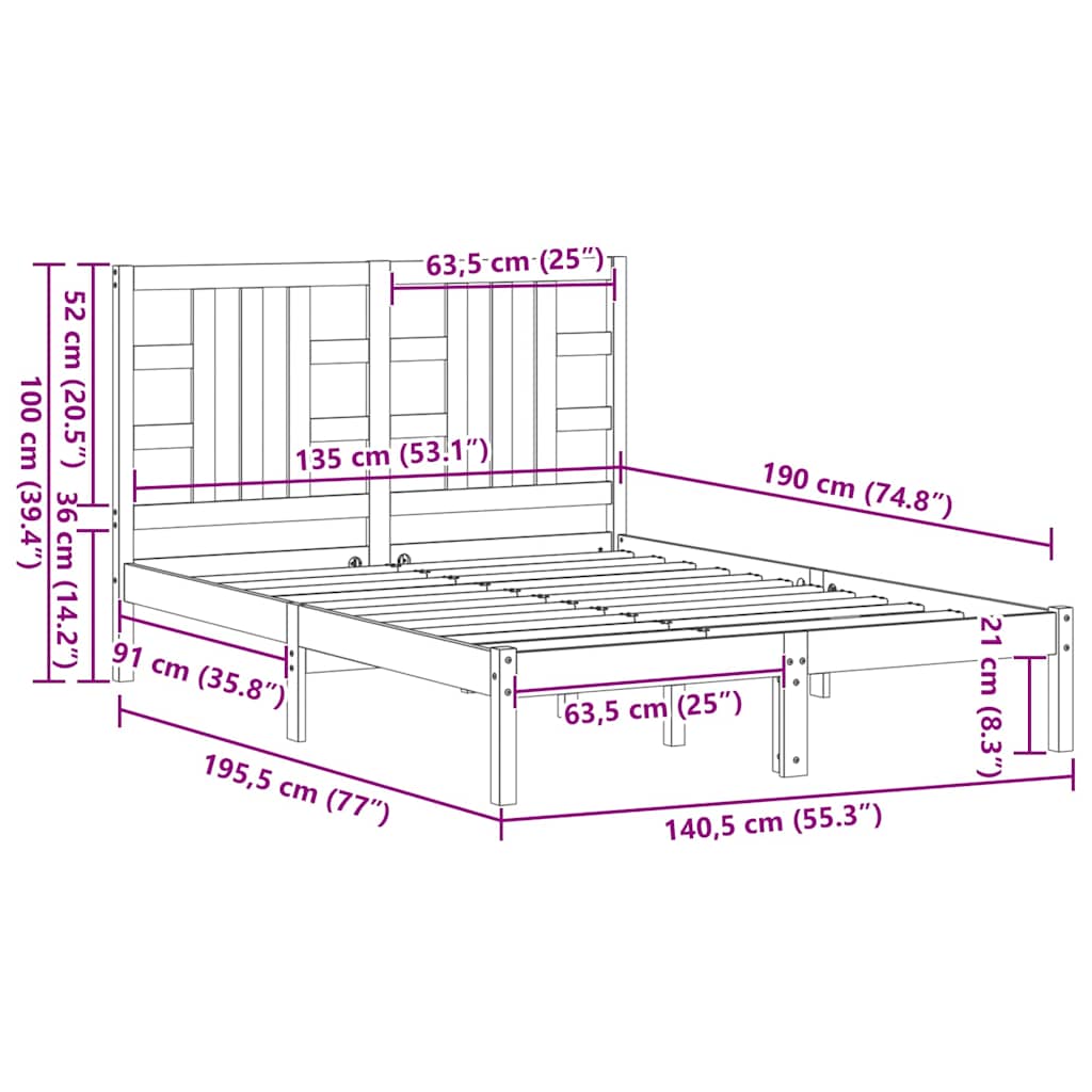 Bed Frame without Mattress Black 135x190 cm Solid Wood