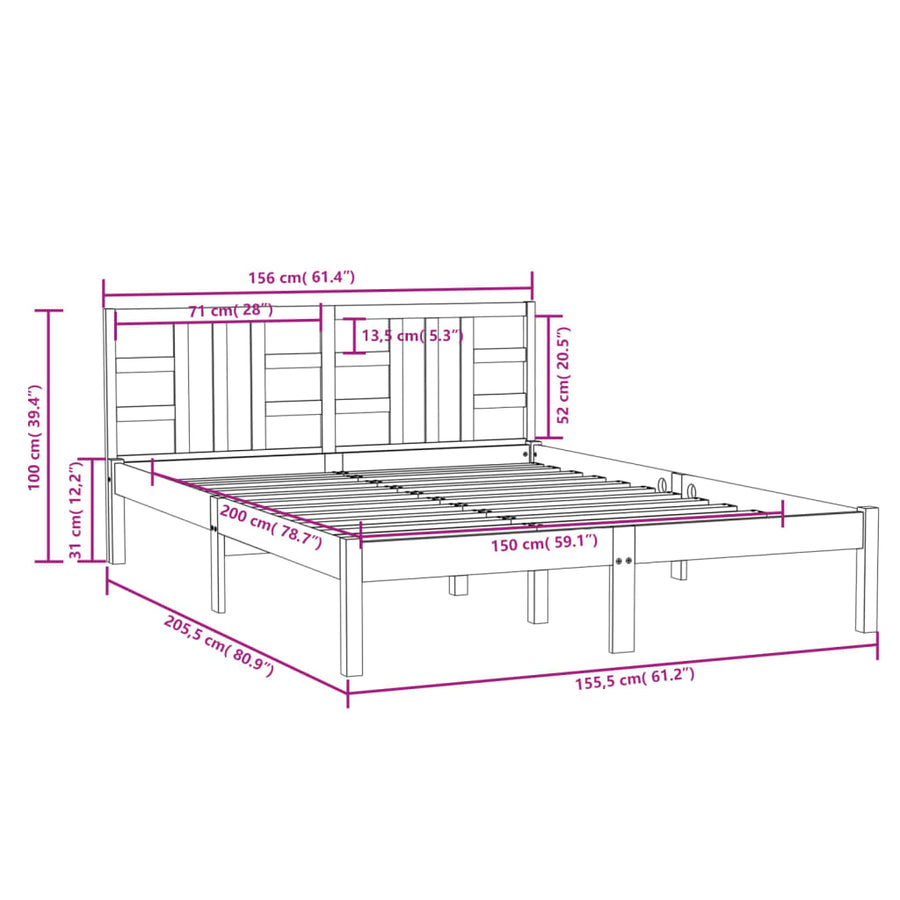 Bed Frame without Mattress White 150x200 cm Solid Wood