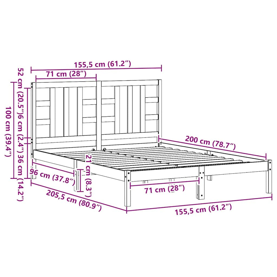 Bed Frame without Mattress White 150x200 cm Solid Wood