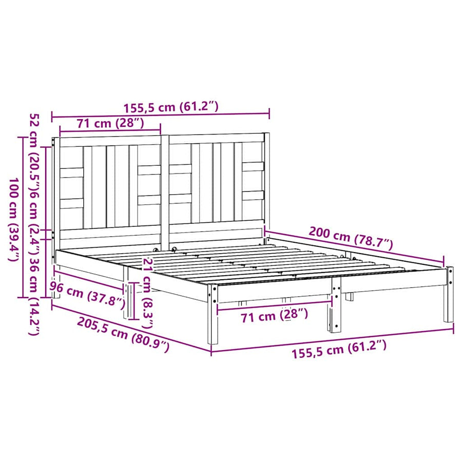 Bed Frame without Mattress Black 150x200 cm Solid Wood