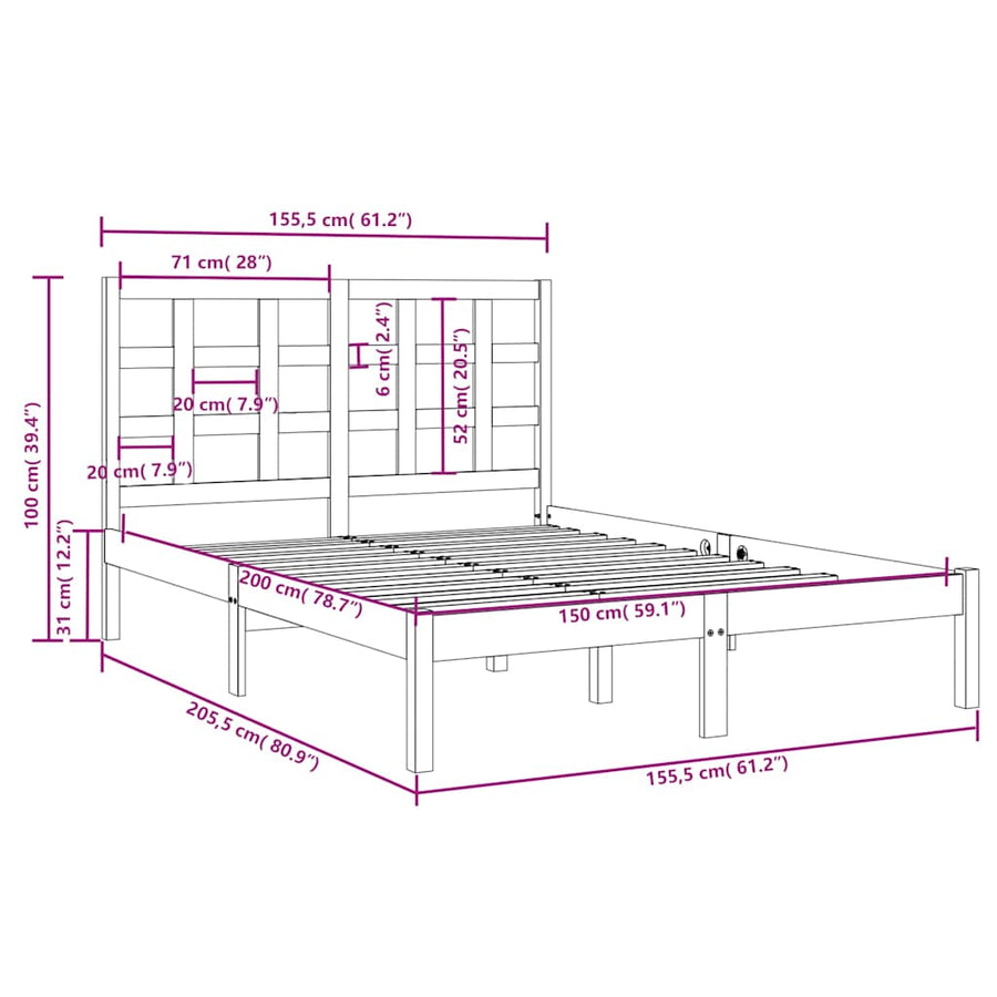 Bed Frame without Mattress Black 150x200 cm Solid Wood