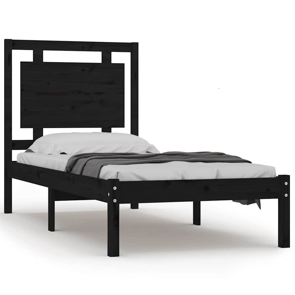 Bed Frame without Mattress Black 90x190 cm Solid Wood