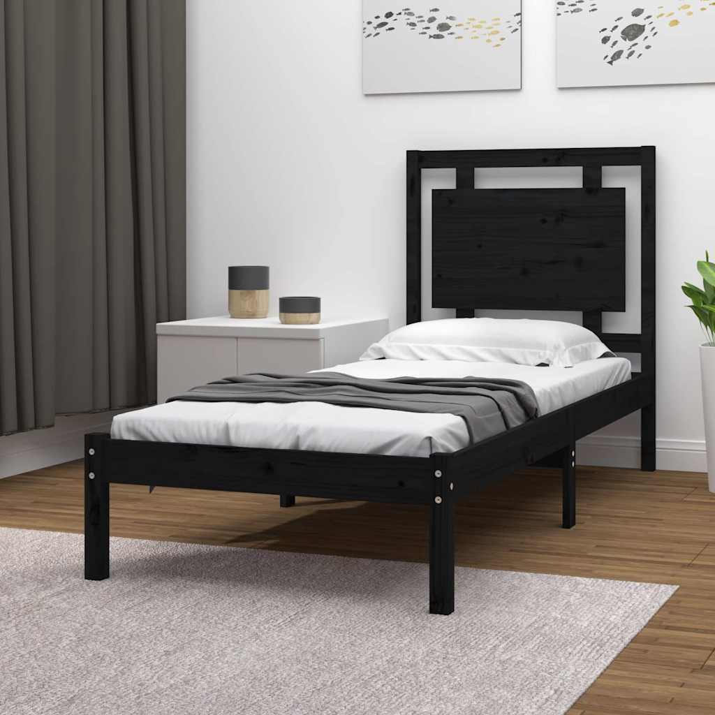Bed Frame without Mattress Black 90x190 cm Solid Wood