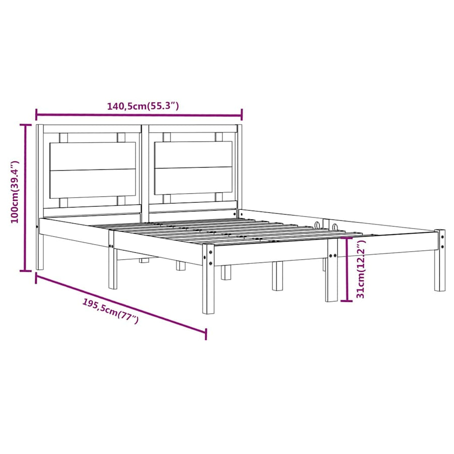 Bed Frame without Mattress 135x190 cm Solid Wood