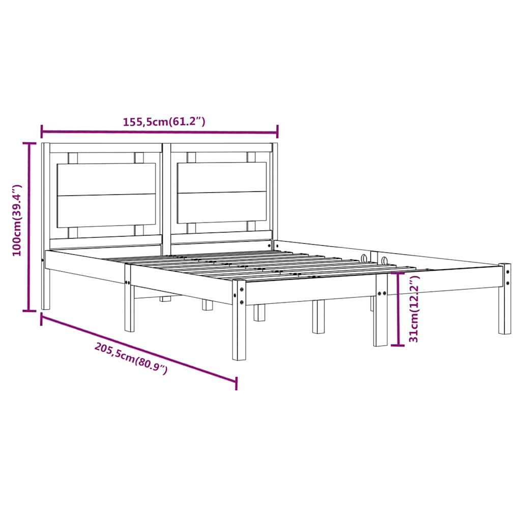 Bed Frame without Mattress Black 150x200 cm Solid Wood