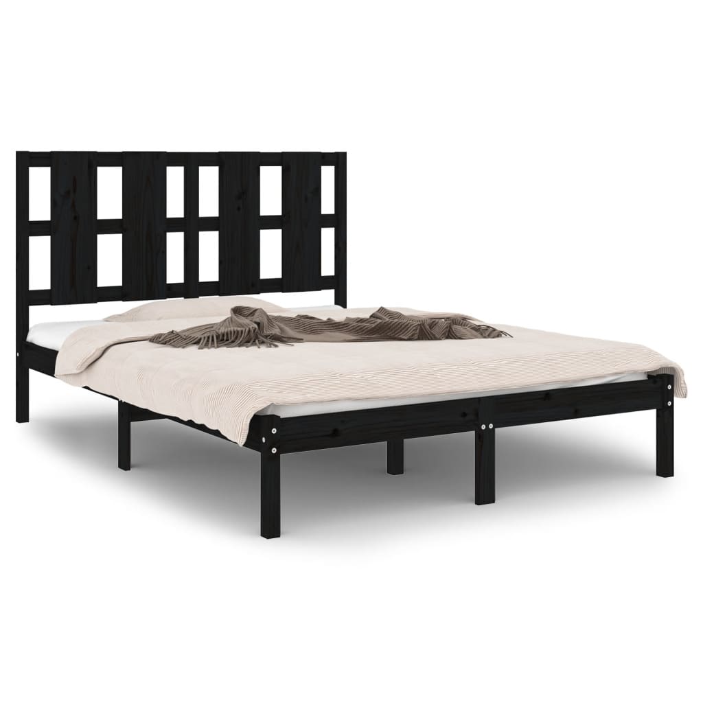 Bed Frame without Mattress Black 135x190 cm Solid Wood