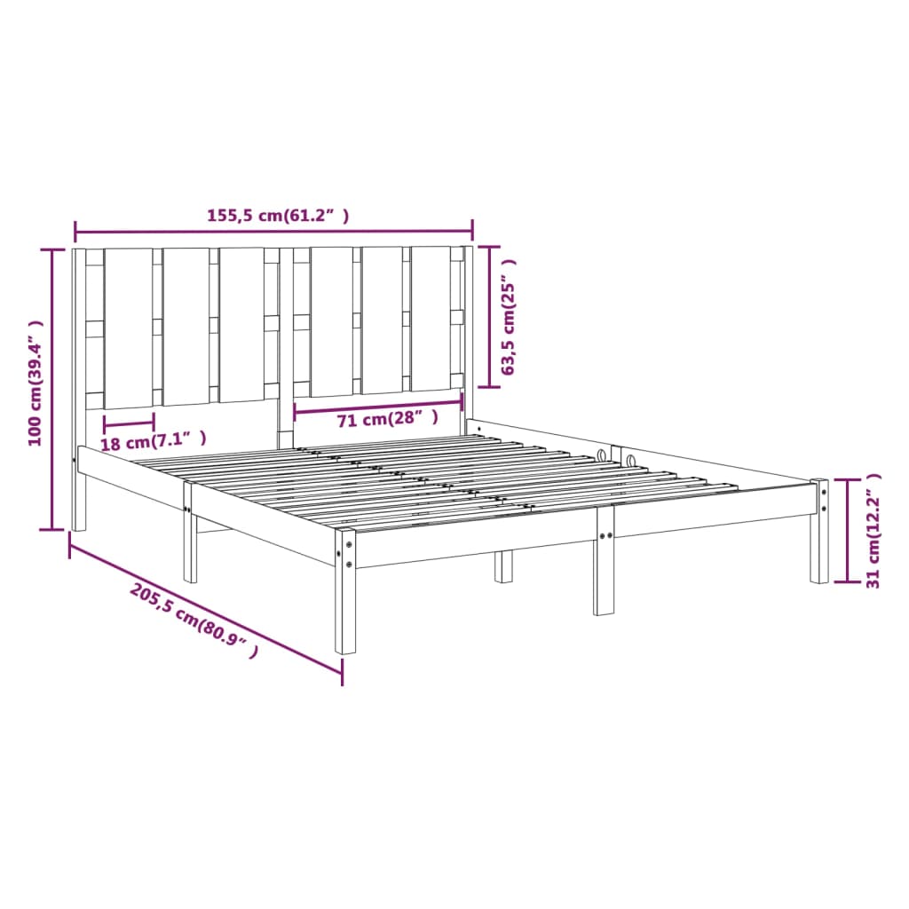 Bed Frame without Mattress Black 150x200 cm Solid Wood