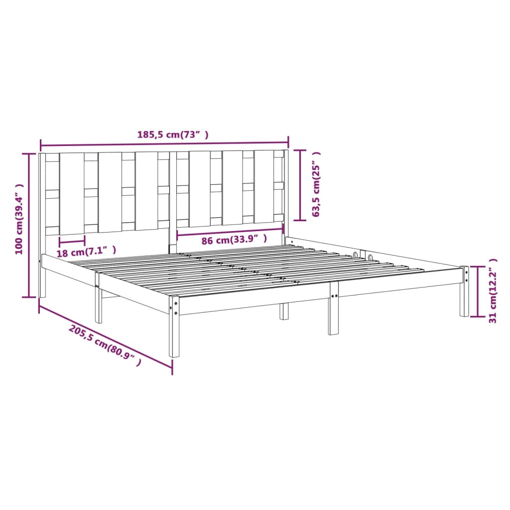 Bed Frame without Mattress Black 183x203 cm King Solid Wood