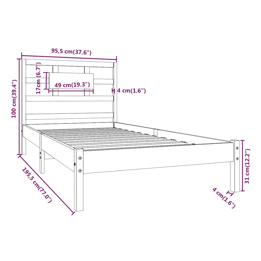 Bed Frame without Mattress Black 90x190 cm Solid Wood