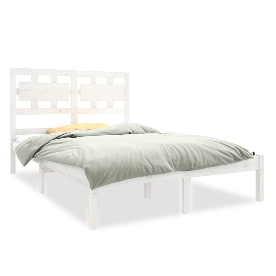 Bed Frame without Mattress White 135x190 cm Solid Wood