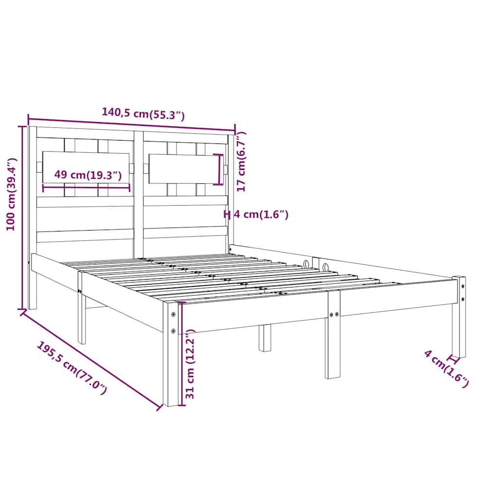 Bed Frame without Mattress White 135x190 cm Solid Wood