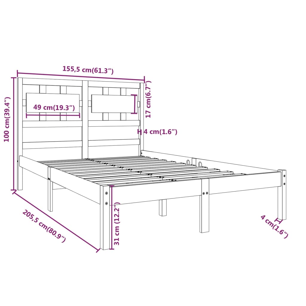 Bed Frame without Mattress Black 150x200 cm Solid Wood