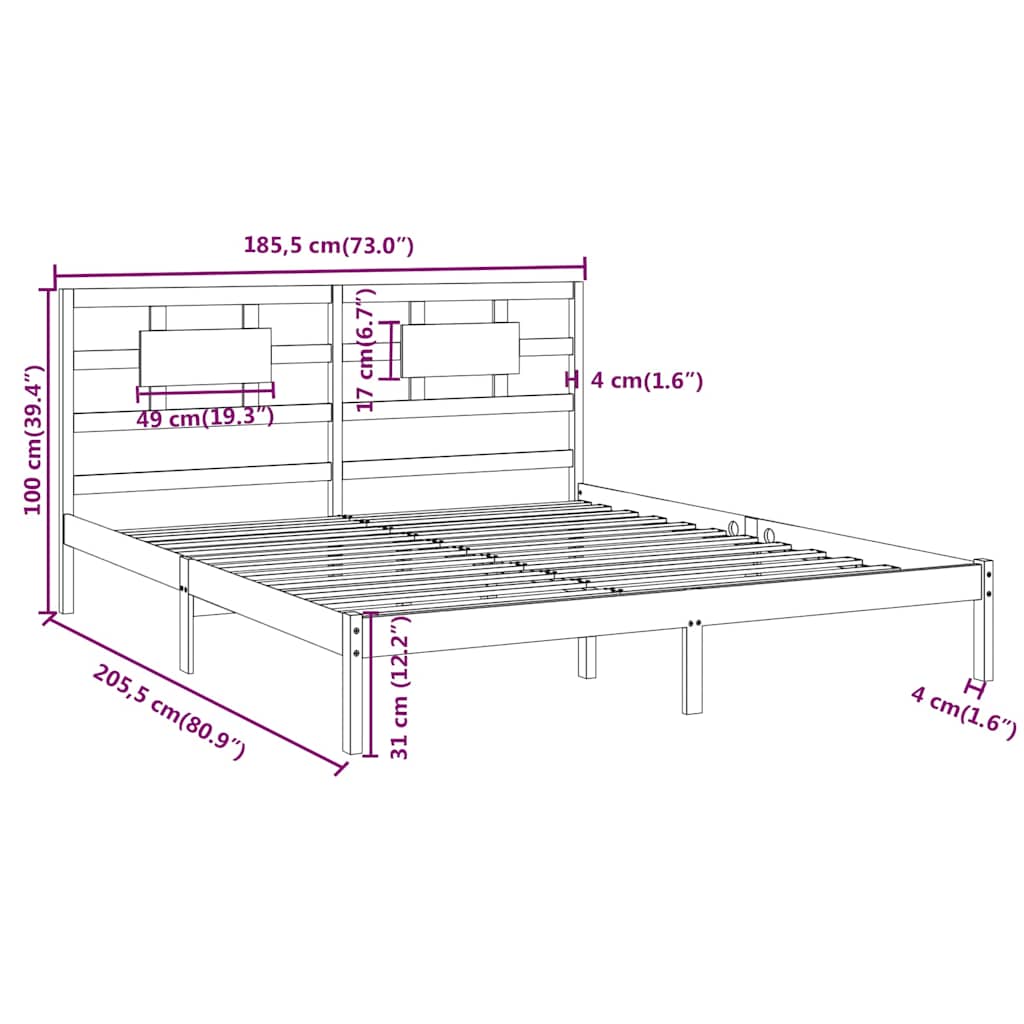 Bed Frame without Mattress Black 183x203 cm King Solid Wood