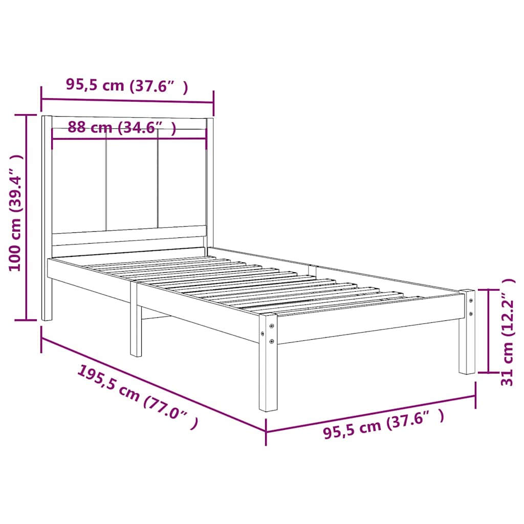 Bed Frame without Mattress White 90x190 cm Solid Wood Pine