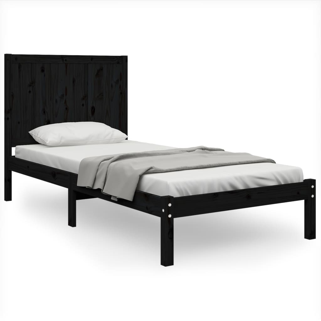 Bed Frame without Mattress Black 90x190 cm Solid Wood Pine