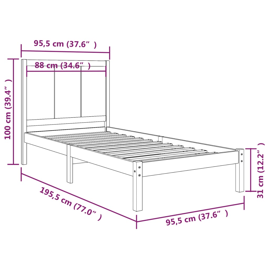 Bed Frame without Mattress Black 90x190 cm Solid Wood Pine
