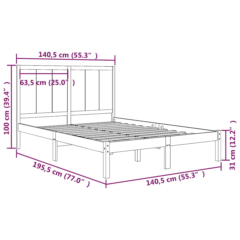 Bed Frame without Mattress 135x190 cm Solid Wood Pine