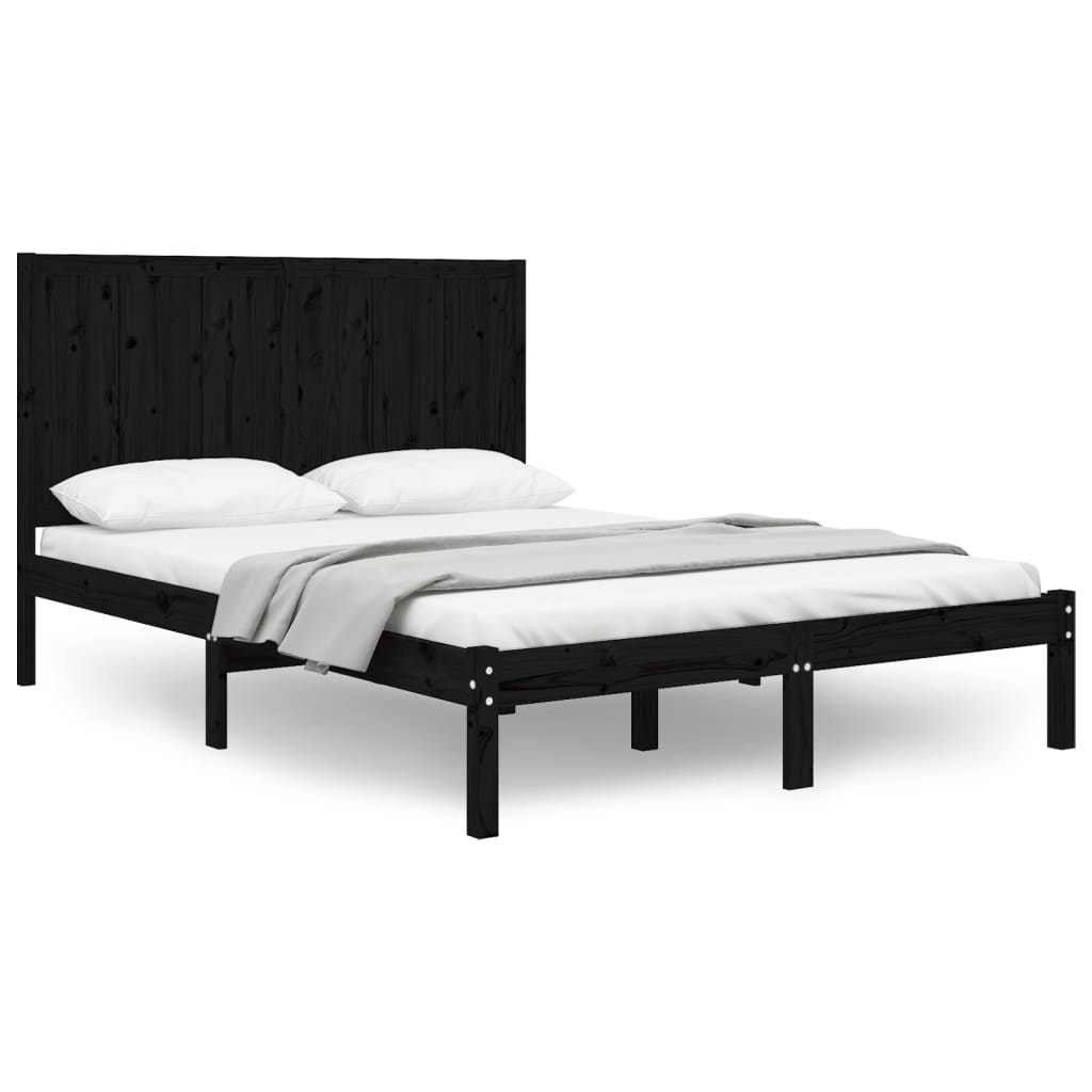 Bed Frame without Mattress Black 150x200 cm Solid Wood Pine