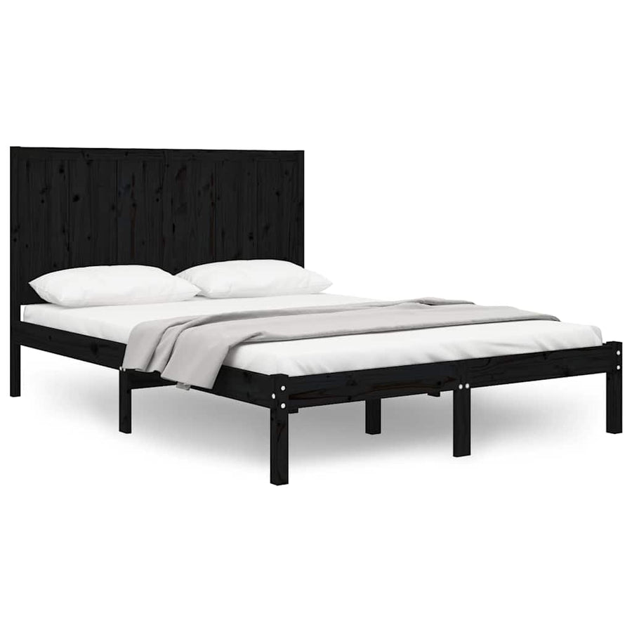 Bed Frame without Mattress Black 150x200 cm Solid Wood Pine