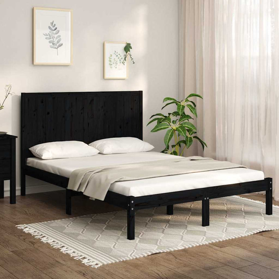 Bed Frame without Mattress Black 150x200 cm Solid Wood Pine