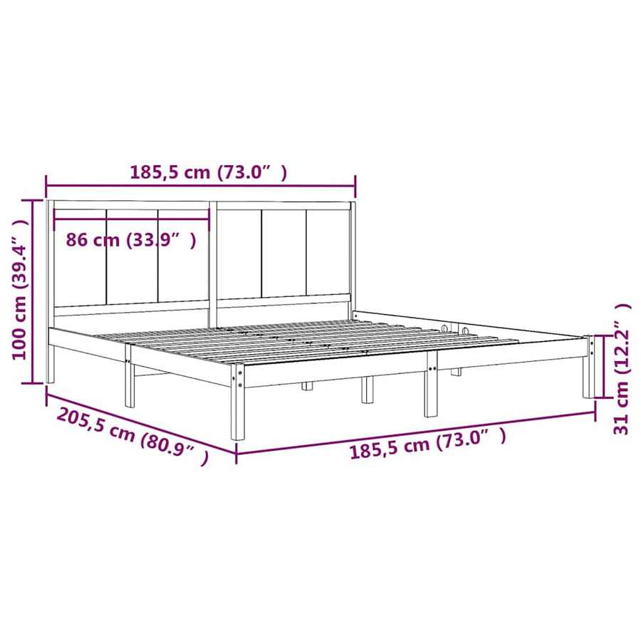 Bed Frame without Mattress White 183x203 cm King Solid Wood Pine