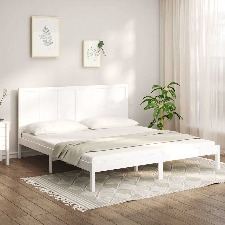 Bed Frame without Mattress White 183x203 cm King Solid Wood Pine