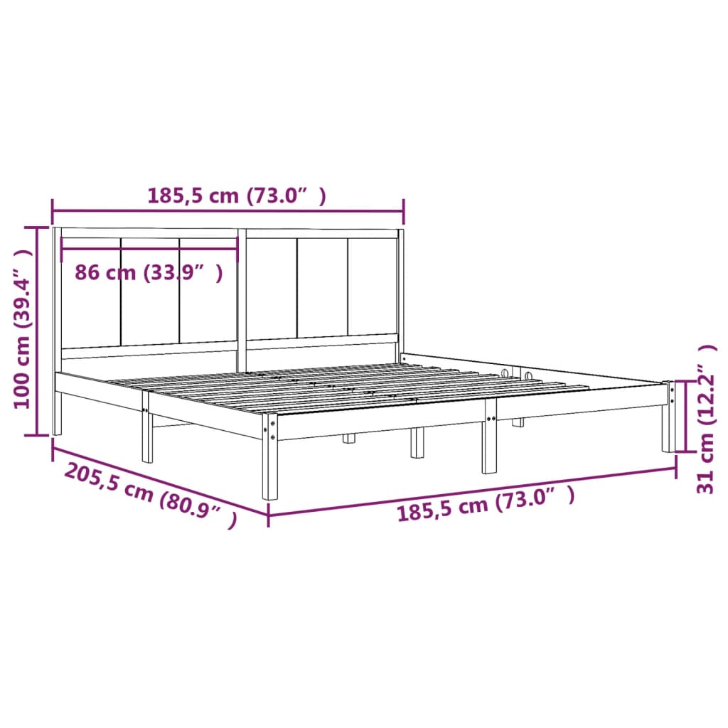 Bed Frame without Mattress Black 183x203 cm King Solid Wood Pine