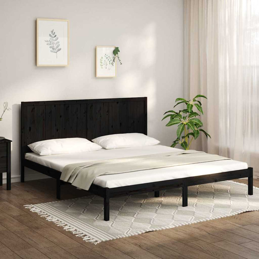 Bed Frame without Mattress Black 183x203 cm King Solid Wood Pine