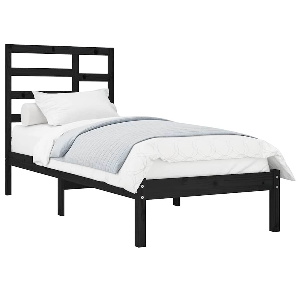 Bed Frame without Mattress Black Solid Wood 90x190 cm
