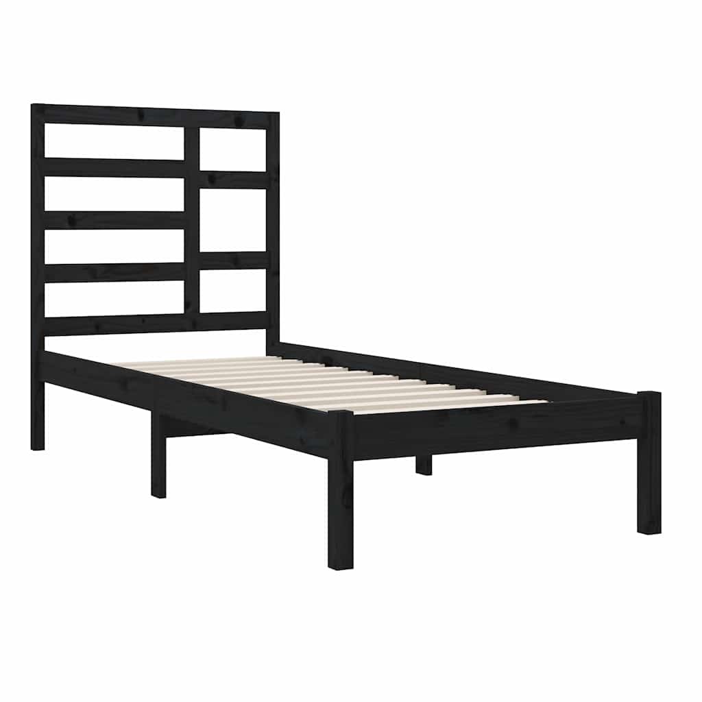 Bed Frame without Mattress Black Solid Wood 90x190 cm