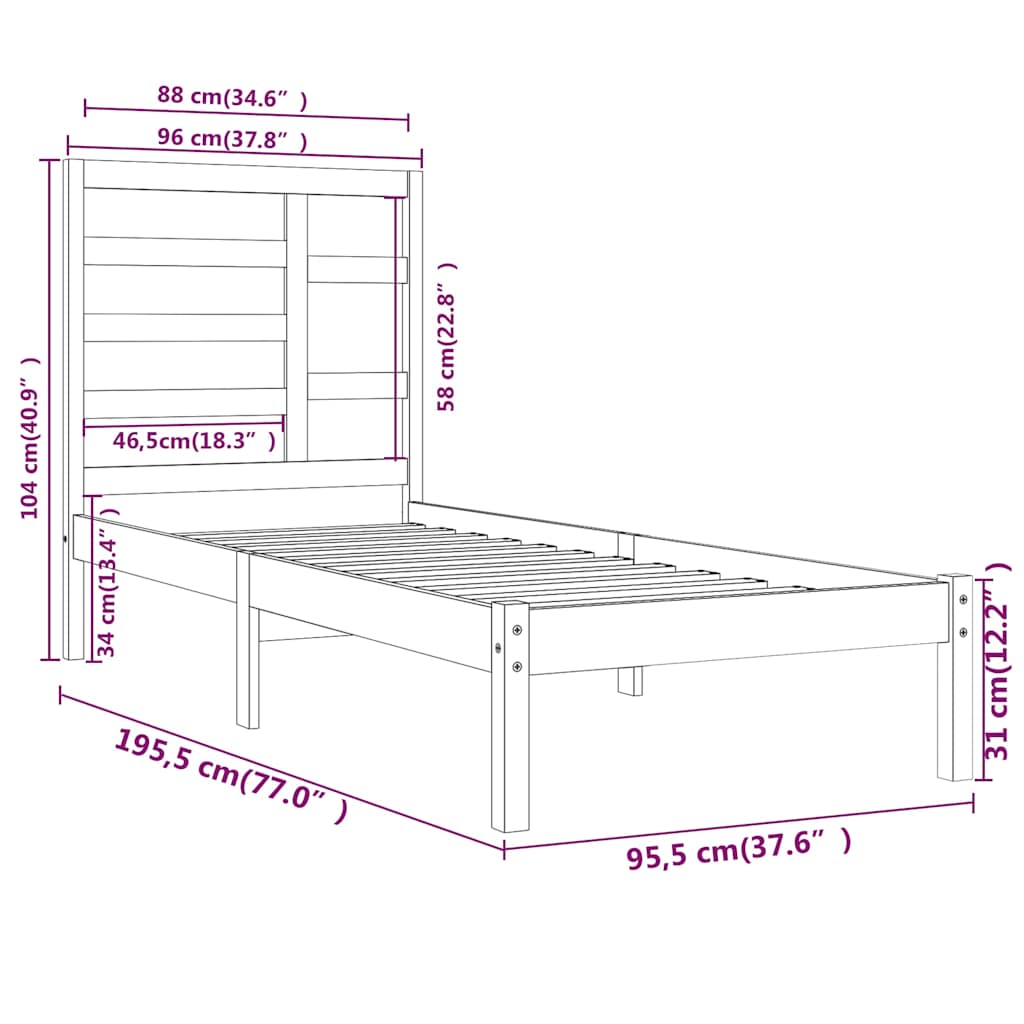Bed Frame without Mattress Black Solid Wood 90x190 cm