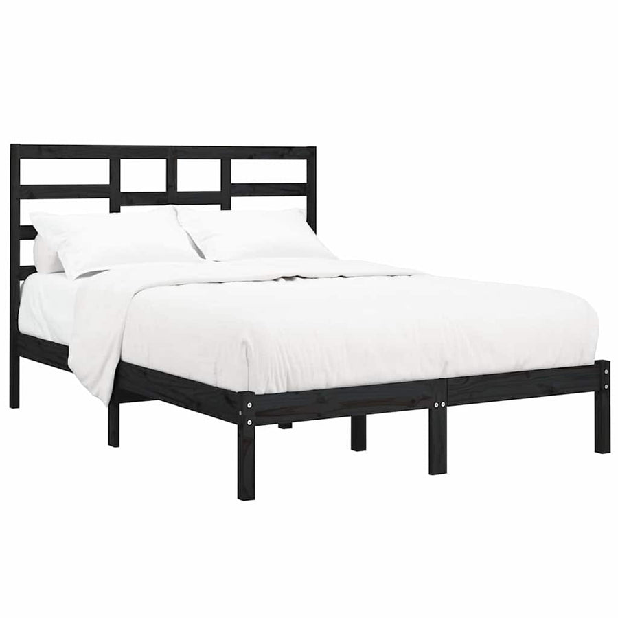 Bed Frame without Mattress Black Solid Wood 135x190 cm