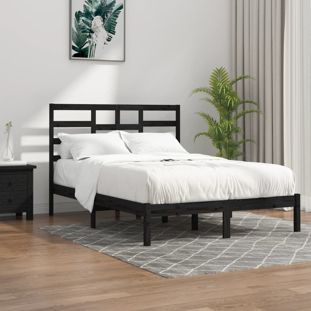 Bed Frame without Mattress Black Solid Wood 150x200 cm