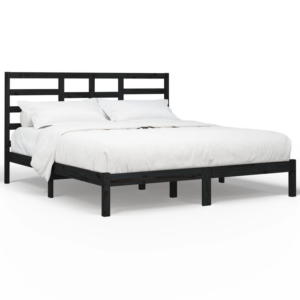 Bed Frame without Mattress Black Solid Wood 183x203 cm King