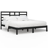 Bed Frame without Mattress Black Solid Wood 183x203 cm King - Front View