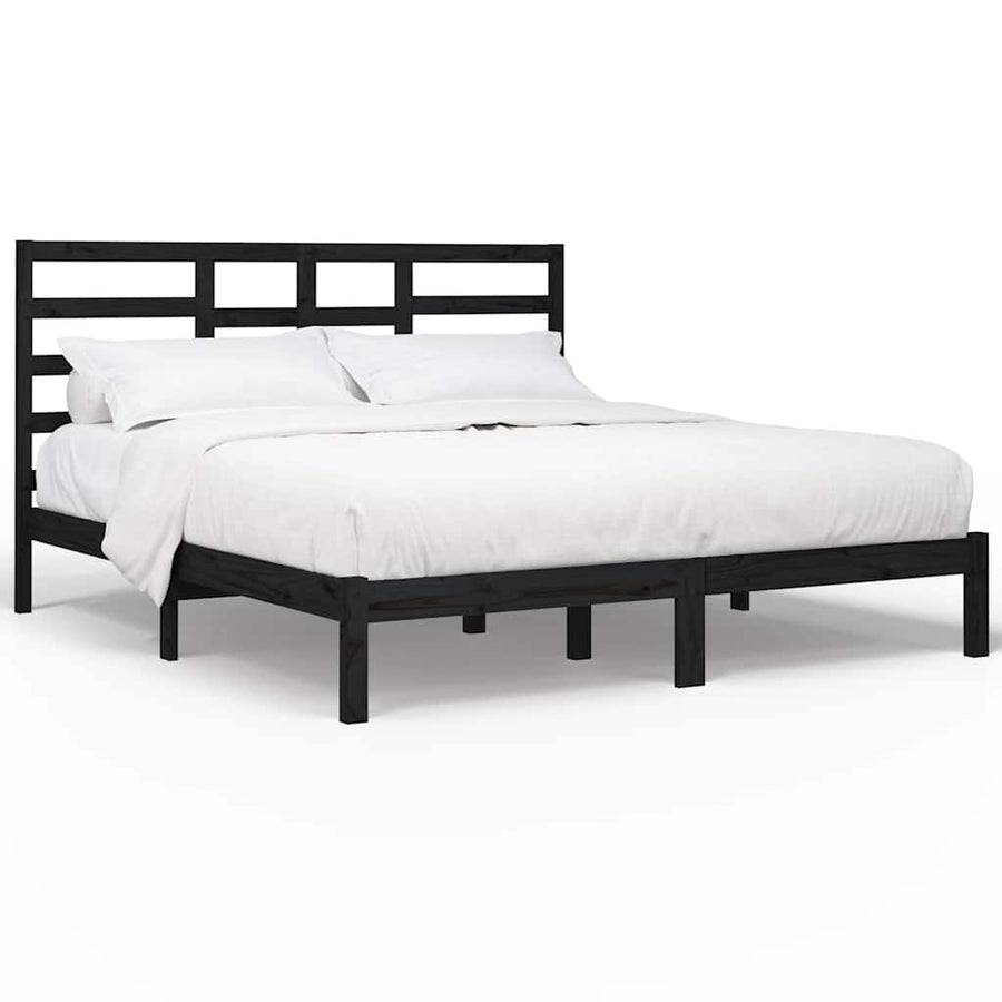 Bed Frame without Mattress Black Solid Wood 183x203 cm King