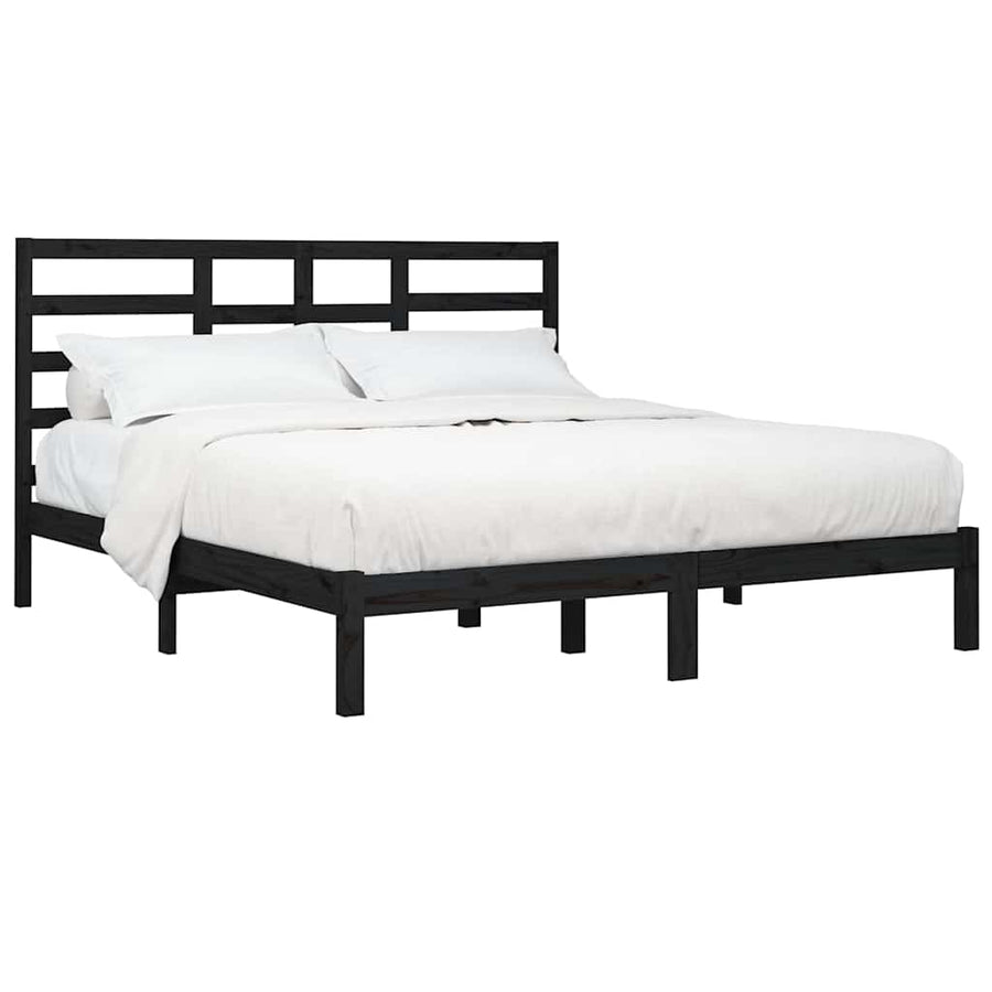 Bed Frame without Mattress Black Solid Wood 183x203 cm King