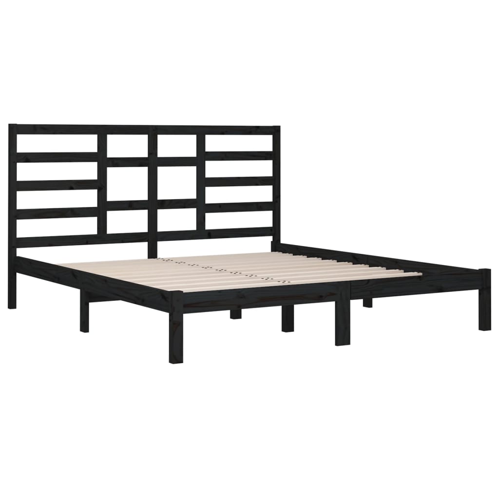 Bed Frame without Mattress Black Solid Wood 183x203 cm King