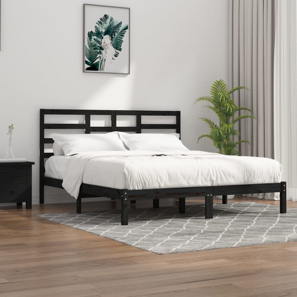 Bed Frame without Mattress Black Solid Wood 183x203 cm King