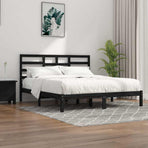 Bed Frame without Mattress Black Solid Wood 183x203 cm King