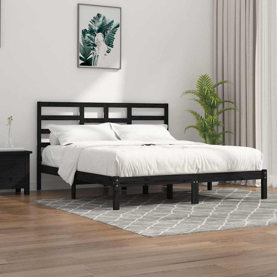 Bed Frame without Mattress Black Solid Wood 183x203 cm King