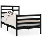 Bed Frame without Mattress Black Solid Wood 90x190 cm