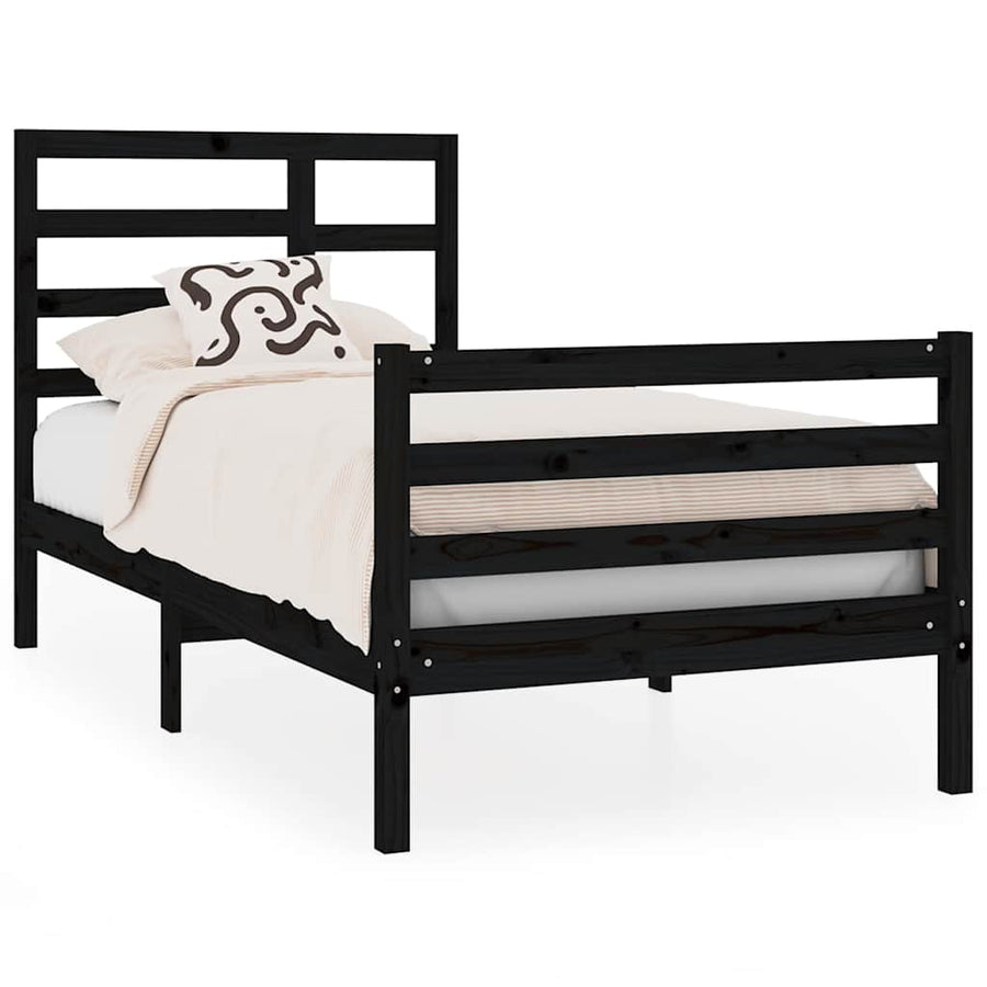 Bed Frame without Mattress Black Solid Wood 90x190 cm