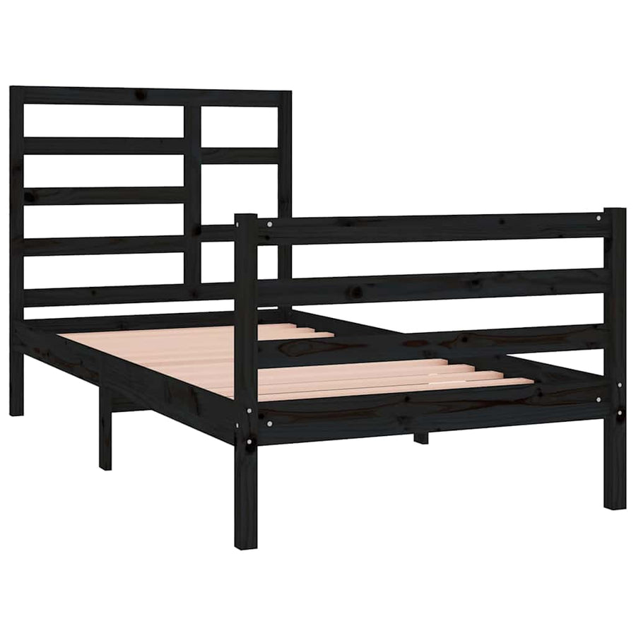 Bed Frame without Mattress Black Solid Wood 90x190 cm